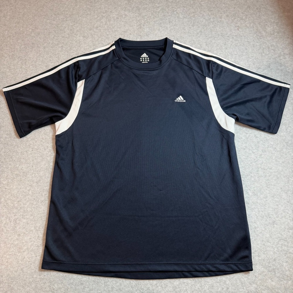 Vintage‎ Adidas Mens XL Navy Blue 3-Stripes ATS Dry Athletic Training Shirt Y2K